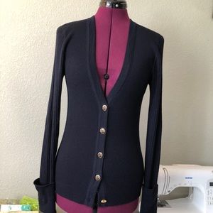 Tory Burch Navy Cardigan L Signature Gold Buttons